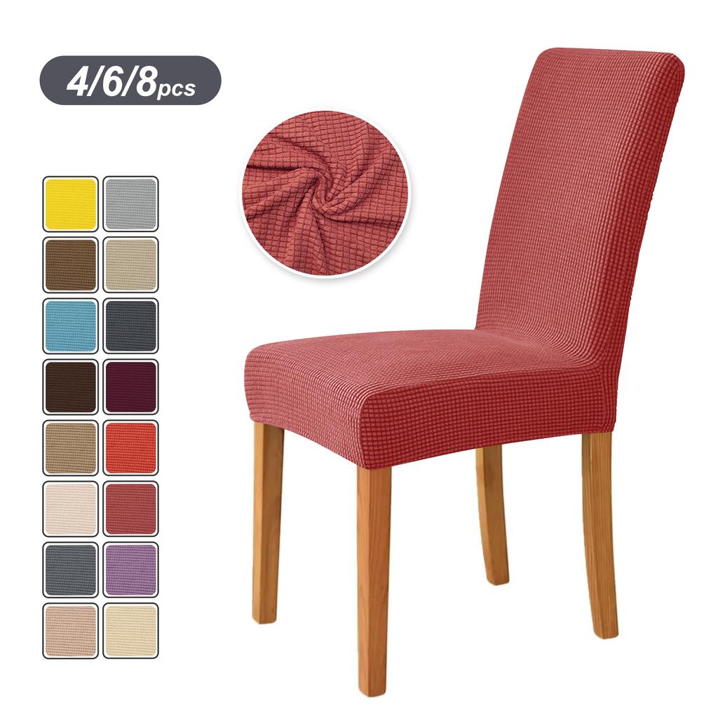 4PCS Stretch Dining Chair Covers Feature Textured Checked Jacquard Fabric High Back Chair Slipcover Thick Chair Protectors