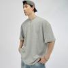 Men's Gray Waffle Knit Half Zip Short Sleeve T-Shirt Casual Streetwear Top