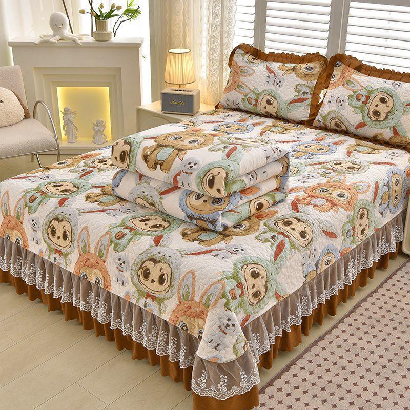 

Зимний стеганый комплект из четырех предметов из молочного бархата, кораллового бархата, бархата «золотой норки», нескользящий, антистатический, теплый, стеганый 1.5m bed sheet4pcs белый