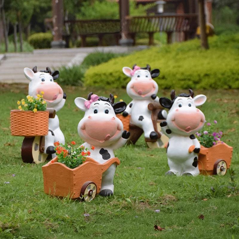 Outdoor Cartoon Cow Garden Planter