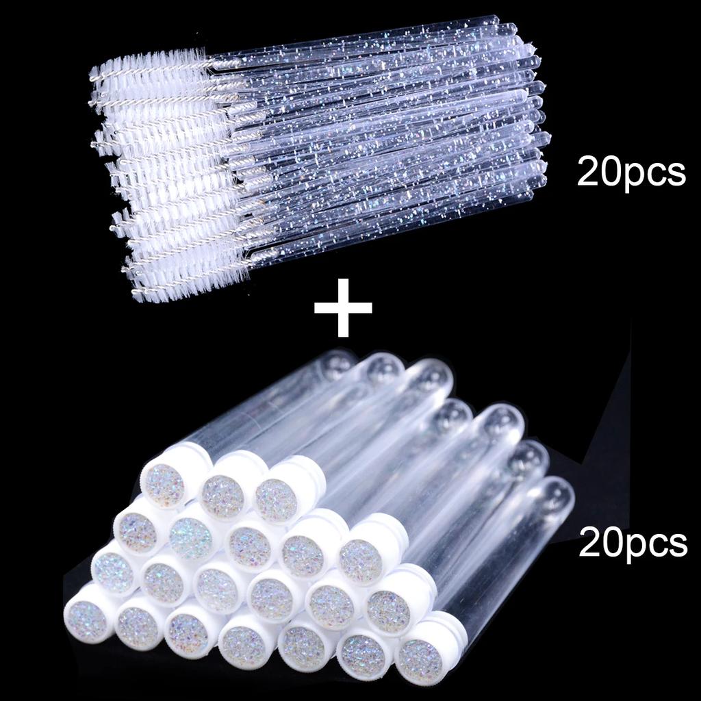 20Pcs Eyelash Brush With 20Pcs Containers Dust-proof Tube Reusable Eye Lash Mascara Wands Replaceable Makeup Applicators Tools