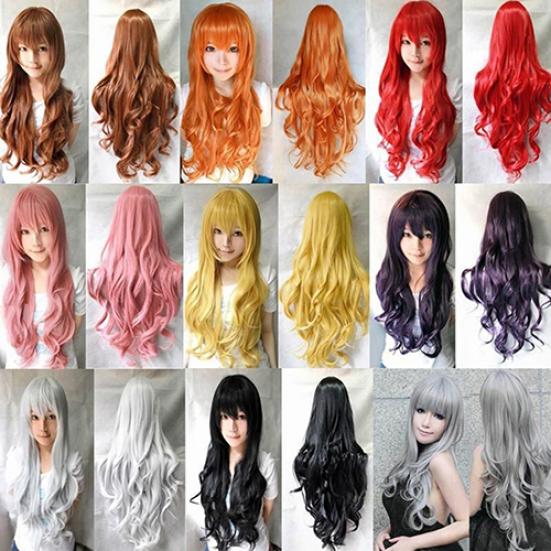 Women Long Curly Big Wavy Hair Popular Colorful Cool Perma-long Cosplay Wig