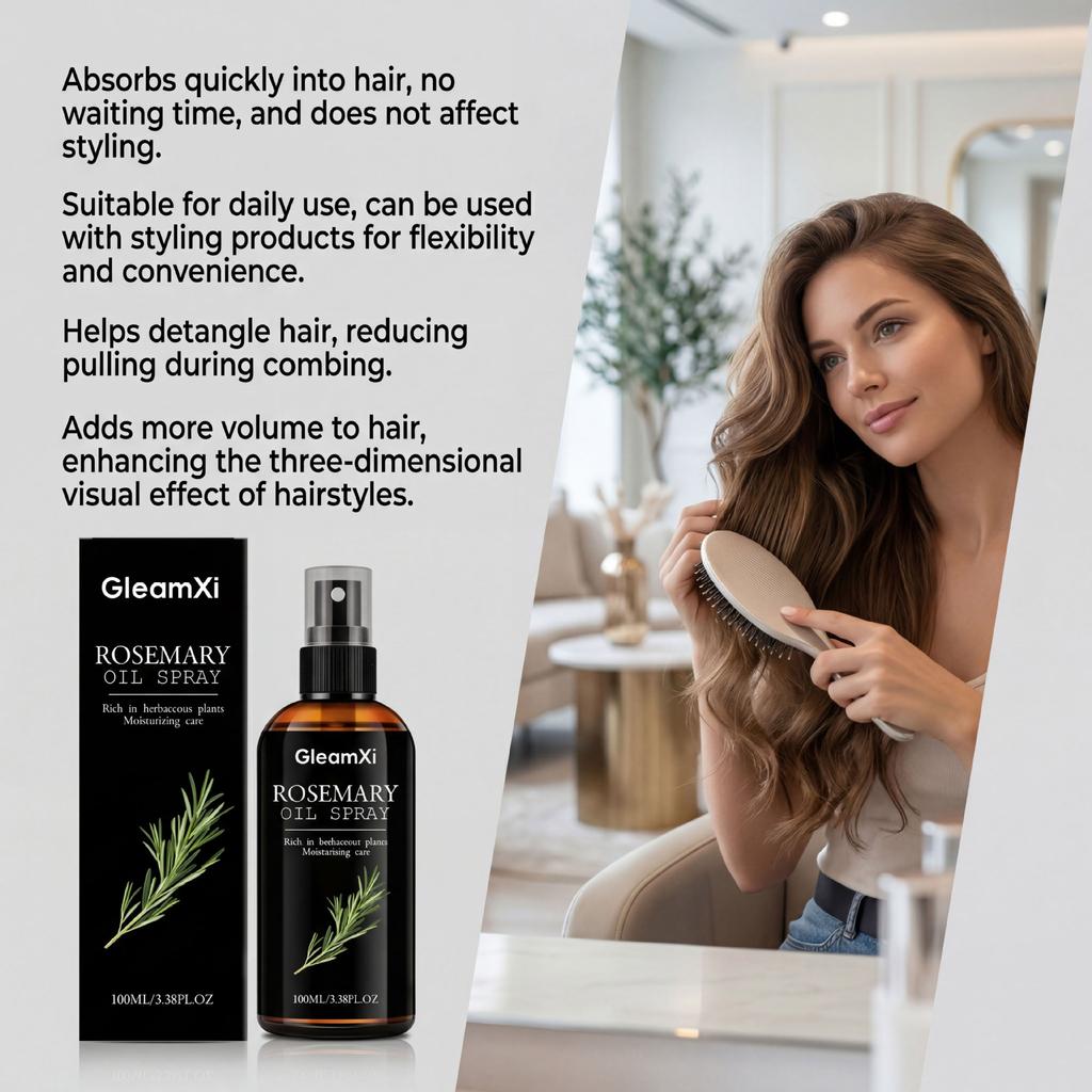 GleamXi Rosemary Hydrating Hair Mist, Smooth Frizz-Free Volumizing Leave-In Conditioner Spray