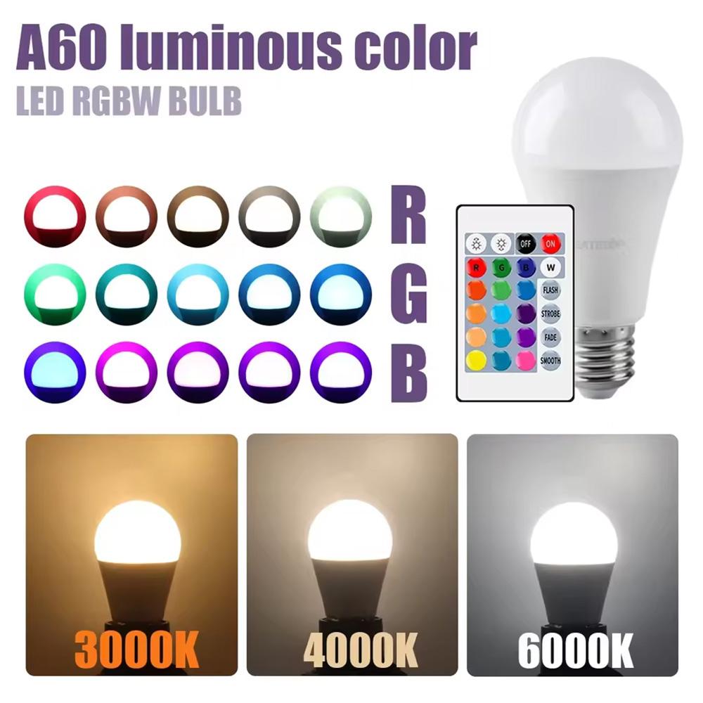 E27 RGB LED Light Bulb 220V with IR Remote Control Color Changing Multicolor + White Lamp Spotlight for Bedroom Party Home Decor