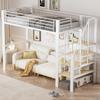 Letto a soppalco 90 x 200 Struttura Metallica Stabile con Ampio Spazio di Archiviazione Sotto il Letto e Scaletta Ideale per Bambini e Adulti