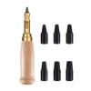 Japanese Style Leather Hole Punch Set Adjustable Screw Punch Tool 6 Tip Sizes with Wood Handle Bookbinding Paper Wood Crafting