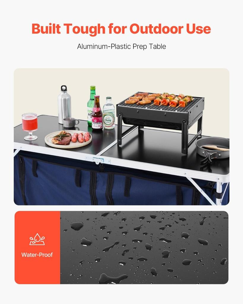 Camping Kitchen Table Folding Portable Cook Station 3 Adjustable Heights