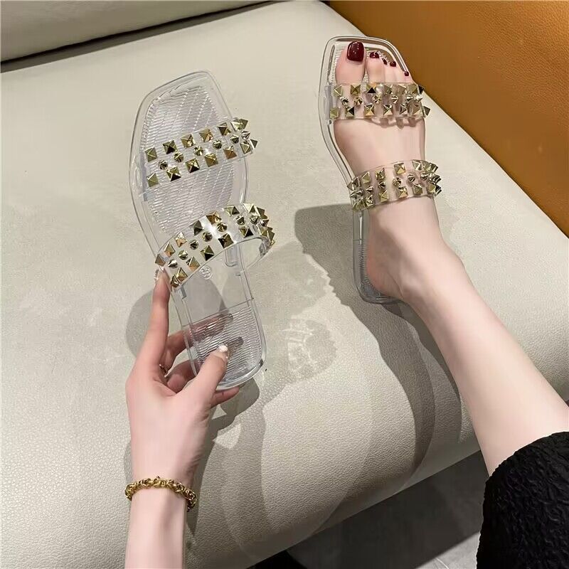 French temperament willow nails high sense women's cool slippers 2025 summer new wear versatile word with sandals women