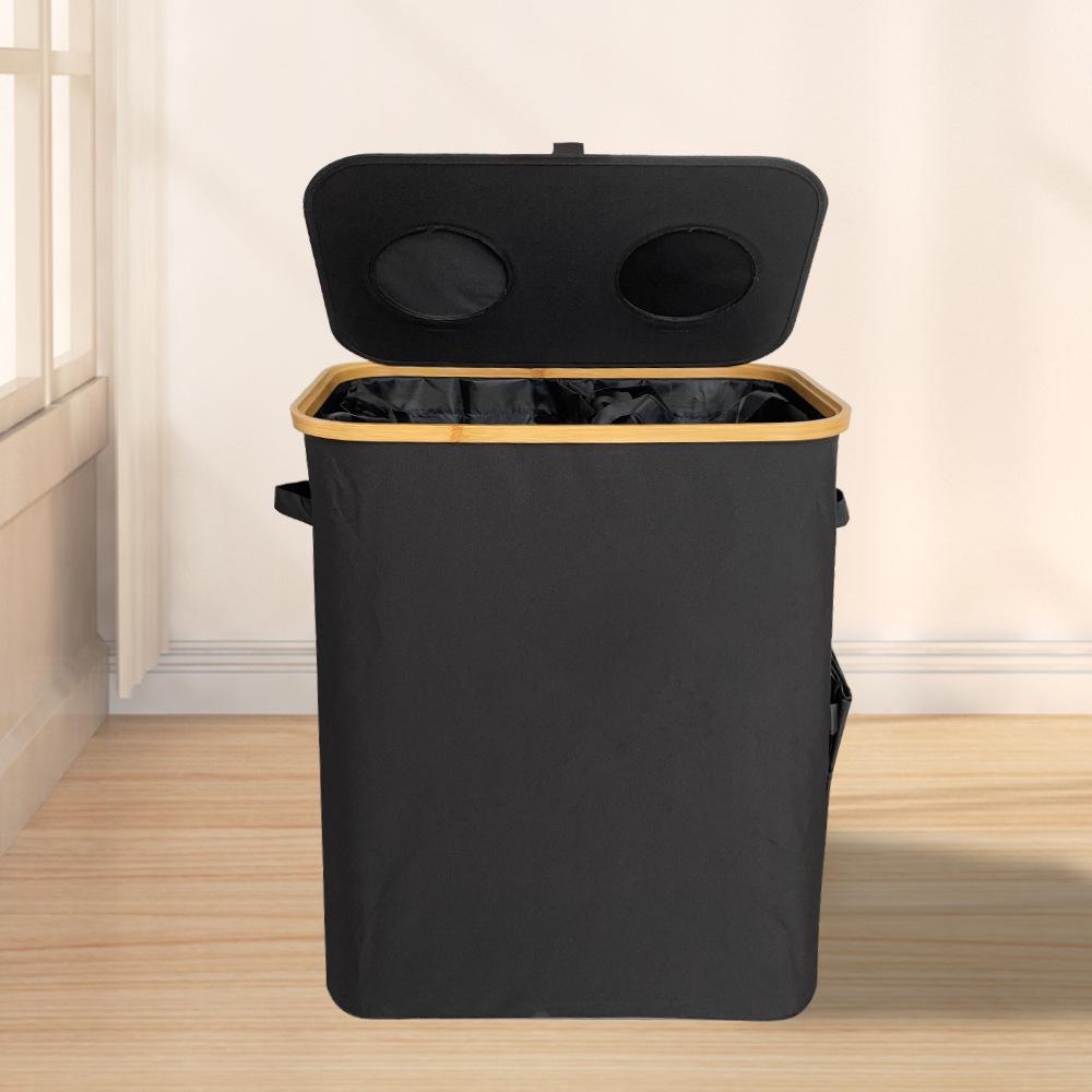 Foldable Bamboo Oxford Cloth Recycling Basket with Lid and Inner Bag