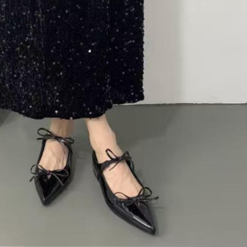 Fashion Women's Fashion Pointy Sandals Spring Pointy Shallow Mouth Butterfly Knot Soft Sole Anti-slip Wear-resistant Slippers