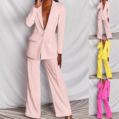 Women's Long Sleeve Solid Pants Casual Elegant Business Sets Two-piece Suit