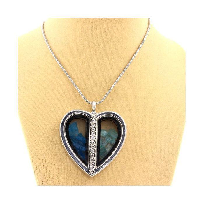 Stones and Minerals. Neon Blue Apatite Necklace + Raw Paraiba Apatite. Heart Model.