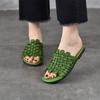 Johnature Chaussons Plats d'Extérieur en Cuir Véritable Tissés à la Main Chaussures Slip-on Décontractées Polyvalentes pour Femmes