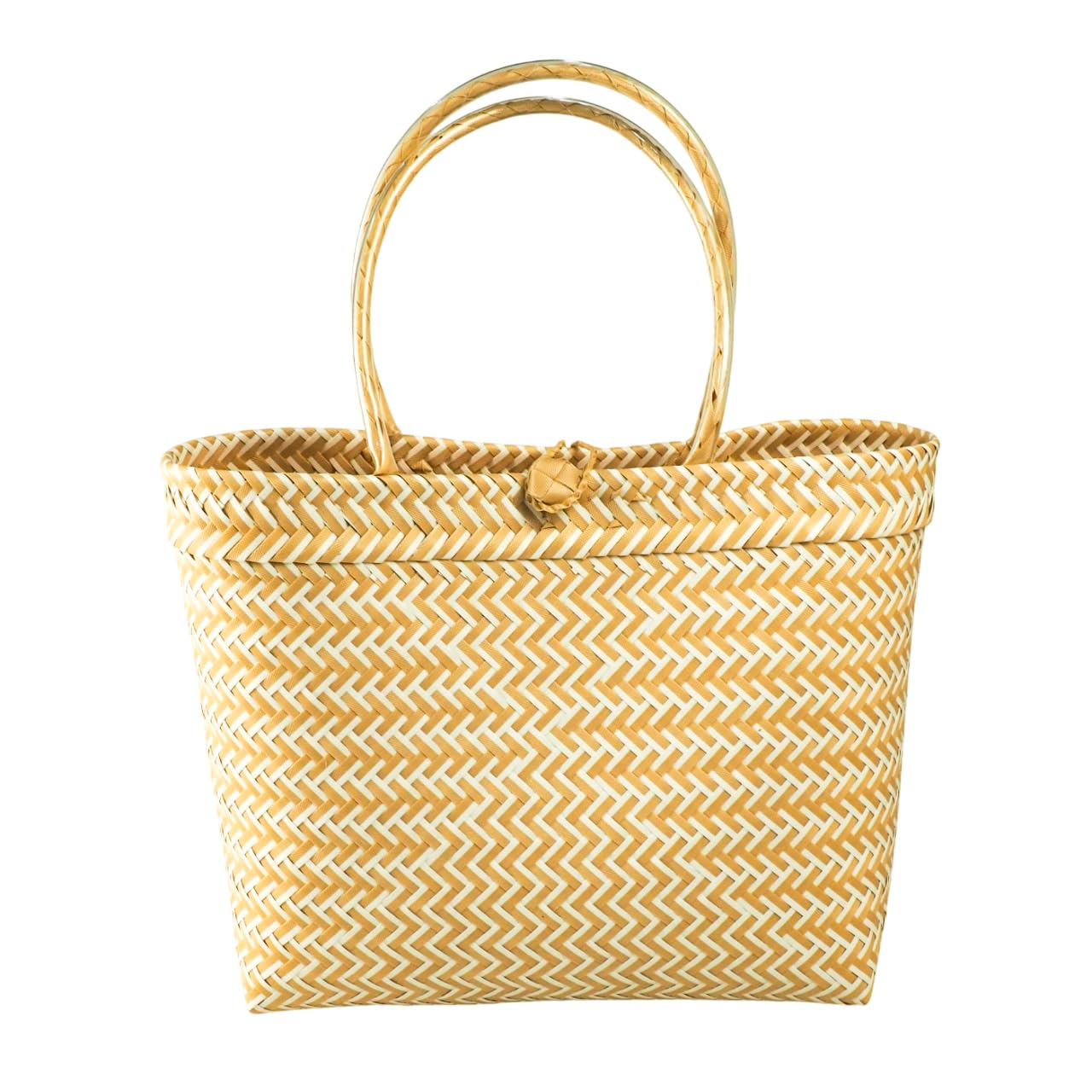 

plastic basket PP band eco bag x Vietnam-made bag, lightweight, hand-woven, handmade, (beige white) KV000017-1 [product]