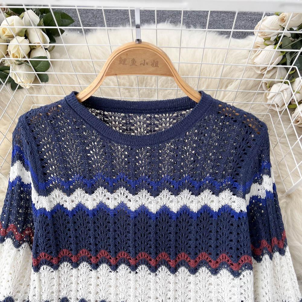 Women's Autumn Two-Piece Suit Short-Sleeved Knitted Sweater Top High-Waisted Slim Bag Hips Long Skirt
