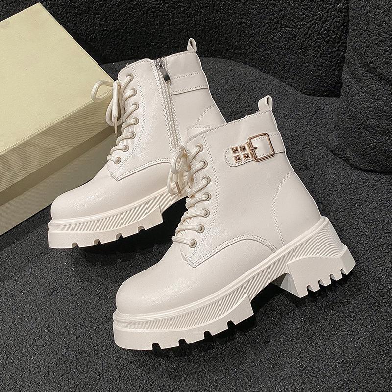 

Модные Милые Ботильоны Женские Зимние На Шнуровке На Молнии Обувь для Женщин Каблук-Копытце Теплый Плюш Металлическая Пряжка Кожаные Современные Ботинки Zapatos 35