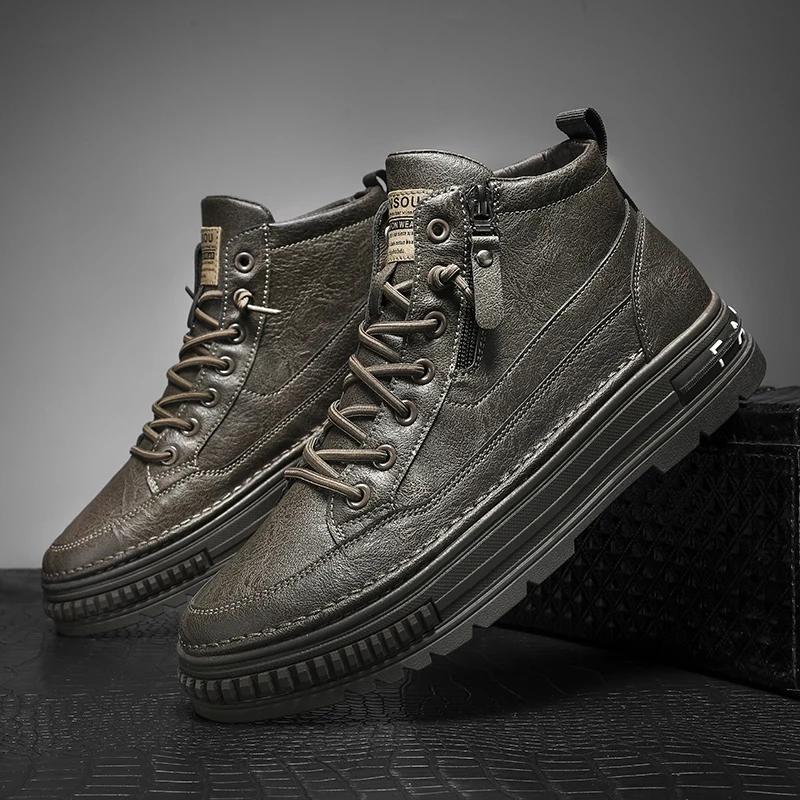 

High Top Sneakers Men Autumn Sturdy Sole Mens Casual Shoes Breathable Fashion Solid Colour Outdoor Classics Zapatillas De Hombre 39 коричневий