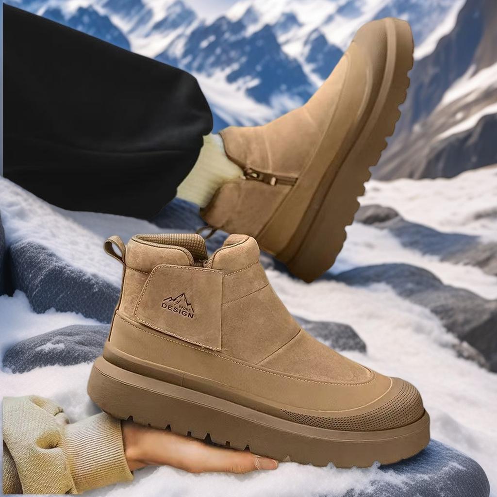 Winter Men Plush Warm Snow Boots Outdoor Cotton Boots for Fashion Handmade Casual Shoes with Fur Waterproof Non-slip Ankle Boots