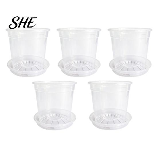 Indoor Garden Flower Planters Clear Plastic Orchid Pot with Saucer, Plant Ventilated Pots for Succulents Drainage Holes, Rose, Phalaenopsis, Seedings