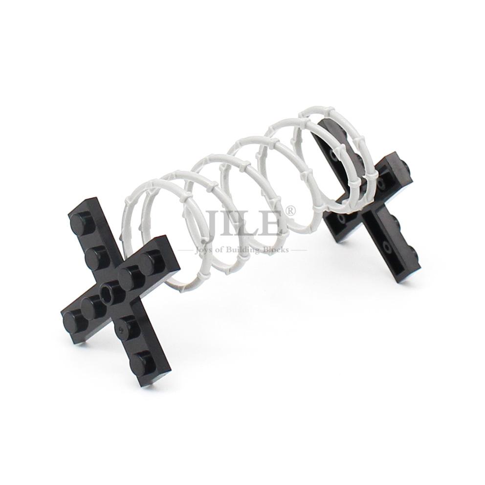 MOC Bază Militară Baricadă cu Sârmă Ghimpată Blocaj Rutier DIY Iluminează Blocuri de Construcție Cărămizi Compatibile cu Particule Străzi Orășenești