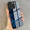 Blue Black Flower Tempered Glass Phone Case for iPhone 17 16 Pro Max 15 14 Plus 13 12 11 Pro 16E 17Air X XR XS MAX 7 8 SE2 Cover