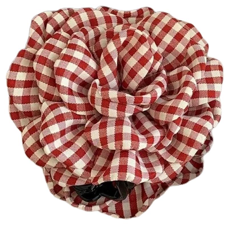 Elegant Check Flower Hair Clip Stylish Women Hair Barrettes Versatiles Hair Clip for Daily Commute