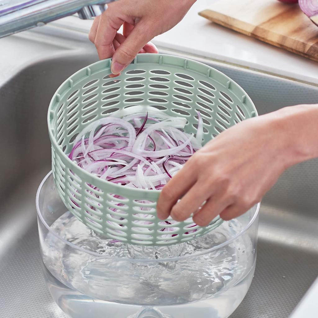 Zestaw do krojenia sałaty Push, wysoka prędkość obrotowa, dokładne odsączanie, cienkie, zawiera uchwyt bezpieczeństwa, kompaktowe przechowywanie [Toffy] i K-HC10 2 w 1, krojenie/cienkie plasterki