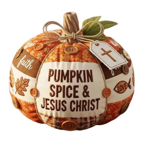 Fall for Jesus Patchwork Pumpkin Hand Stitched Fabric Pumpkin Christ Faith Gift Religious Autumn Home Accent for Farmhouse Dining Desk Entryway Decor