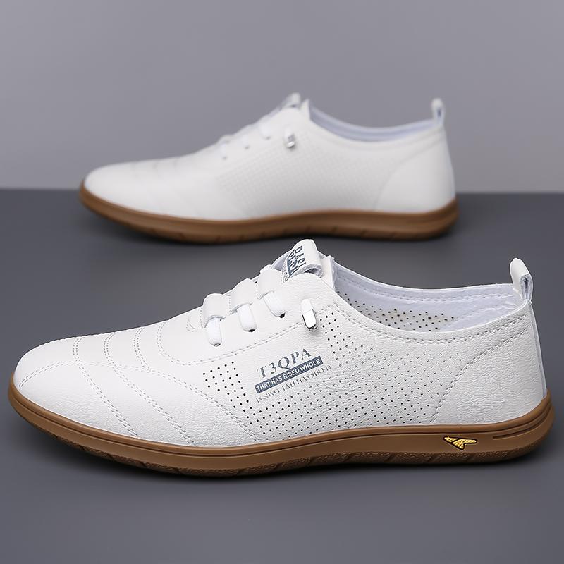 Fashion Mens Outdoor Walking Trainers Breath Running Shoes Fashion Leather Lace-Up Summer Flats Non-Slip Casual Sneakers Tenis Masculino