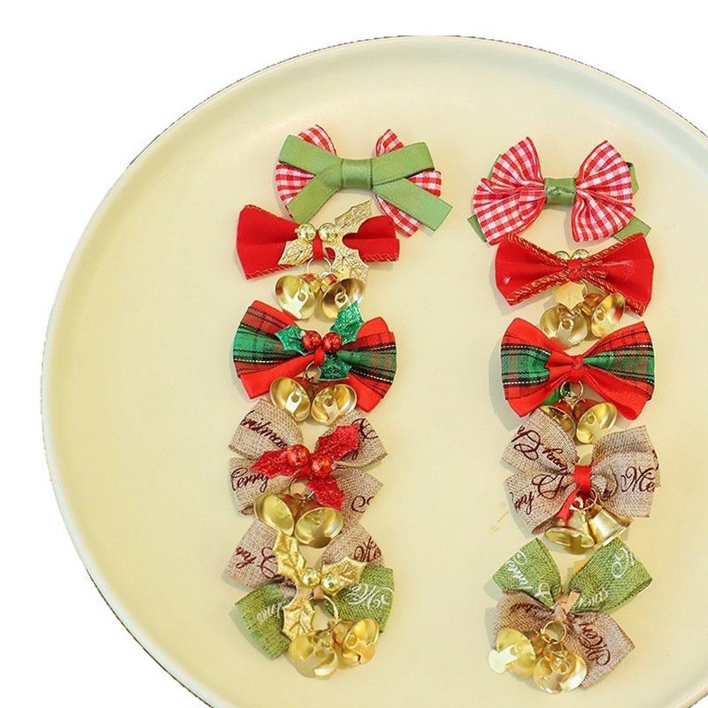 7Pcs Christmas Bow Xmas Tree Decoration Bell Bow Christmas Ornaments Bowknot Crafts New Year Navidad DIY Gift Wrapping Decor