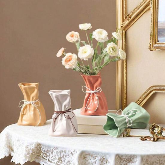 Money Bag Shape Vase for Flower Arrangement Small Resin Decorative Flower Vase for Wedding Dinning Bookshelf Home Office Decor