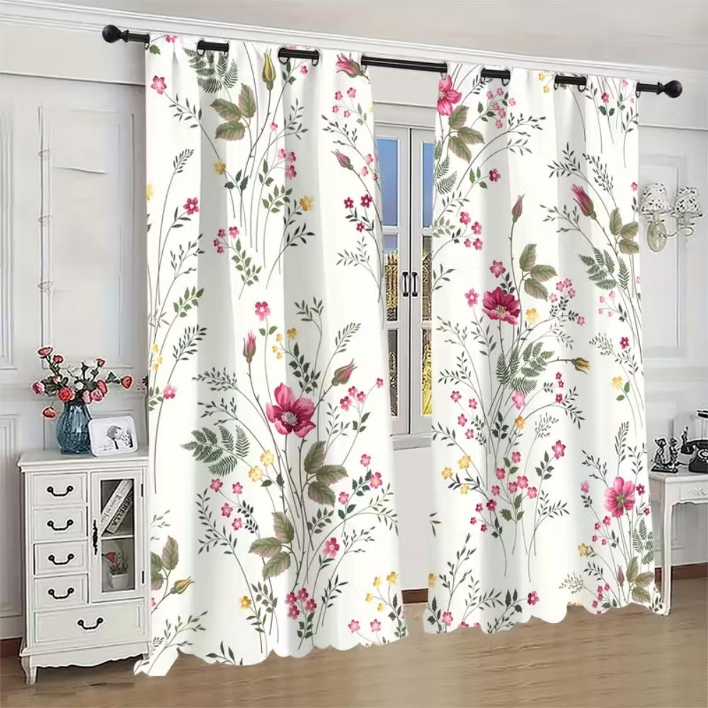 Vikama Spring Summer Fresh Floral Print Curtains Privacy Protecting Home Decor Living Room Bedroom Study Bathroom Curtain Polyester Washable Ready
