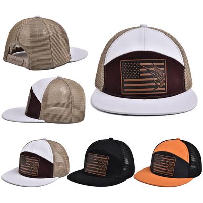 Tuna Stars and Stripes Leather Label Embroidered Flat Brim Baseball Cap for Men and Women Outdoor Sports Events Mesh Cap Hip-hop