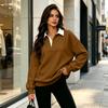 Women's Casual V-Neck Long Sleeve Color Pullover Sweatshirt for Everyday Wear
