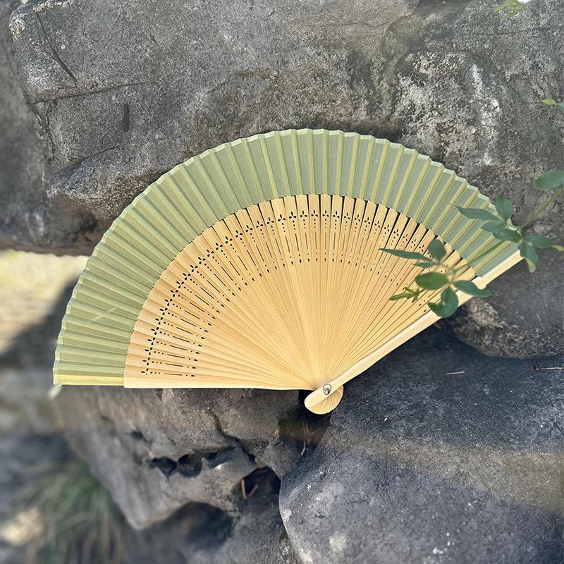 Ancient Chinese Style Green Bamboo Folding Fan for Hanfu/Cheongsam, Ideal for Dance and Summer Use