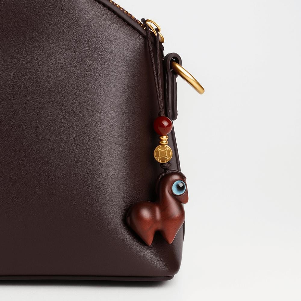 Pendentif de Sac Dessin Animé Bois de Santal Style Chinois Porte-Clés Cheval Mignon Unisexe