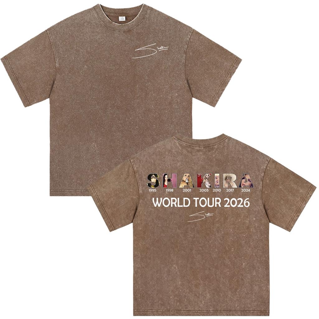 Shakira Las Mujeres Ya No Lloran World Tour 2026 Vintage Washed T-shirts Men Women Clothing Casual Harajuku Short Sleeve T Shirt