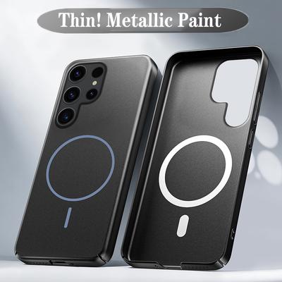 Ultra Thin Metallic Paint Magnetic Case For Samsung S25 S24 S23 S22 Ultra Plus For Magsafe Wireless Charging Armor Hard PC Cover