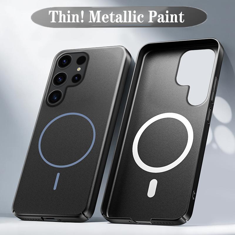 Ultra Thin Metallic Paint Magnetic Case For Samsung S25 S24 S23 S22 Ultra Plus For Magsafe Wireless Charging Armor Hard PC Cover