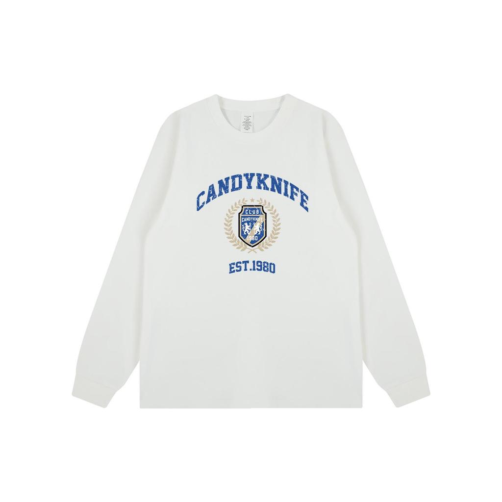 New Streetwear Retro Logo Print Ribbed Cuff Long Sleeve T-Shirt for Men & Women