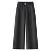 Unisex High-Waisted Gray Wool Sweatpants for Kids, Winter 2025: Thick Wide-Leg Petite Fit