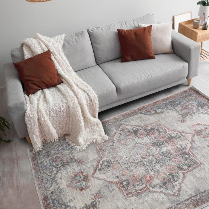 Tapis style Oriental - UNAMOURDETAPIS - EFAL-A - Bleu - Rectangulaire - Adapté au chauffage par le sol
