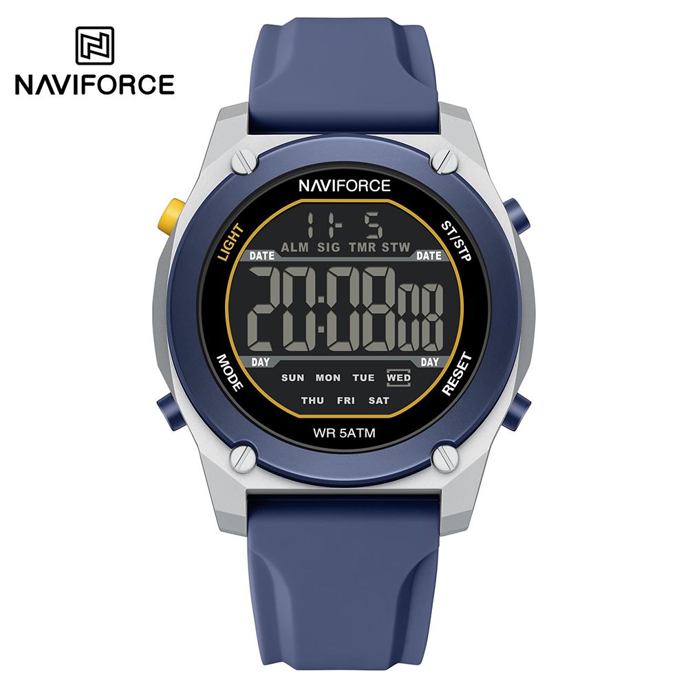 NAVIFORCE Original Men Digital Watch LCD Display Date Calendar Chronograph Alarm Silicone Strap Night Pattern Waterproof Men Watch NF7134