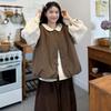 Plus-Size Women's Clothing 2026 Korean Style Doll Collar Jacquard Shirt + Versatile Quilted Vest + Corduroy Pants Set