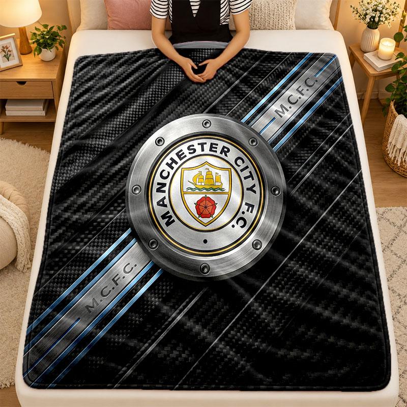 Flannel BlanketManchester City Warm Soft Throw Blanket for Indoor Sofa Bed Living Room Use