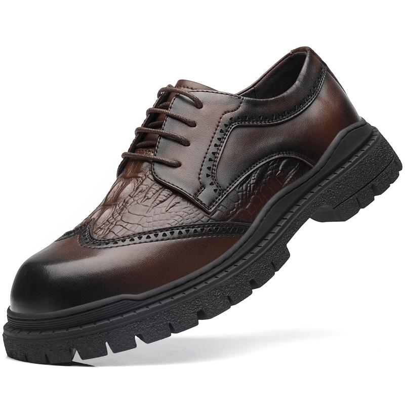 

Весенние новые кожаные туфли на платформе, толстые подошвы, оксфордские туфли, мужские деловые кожаные туфли на шнуровке, высокое качество, повседневная обувь 45 коричневый