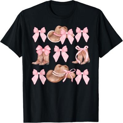 Coquette Rosa Schleife Cowboystiefel Hut Western Country Cowgirl T-Shirt