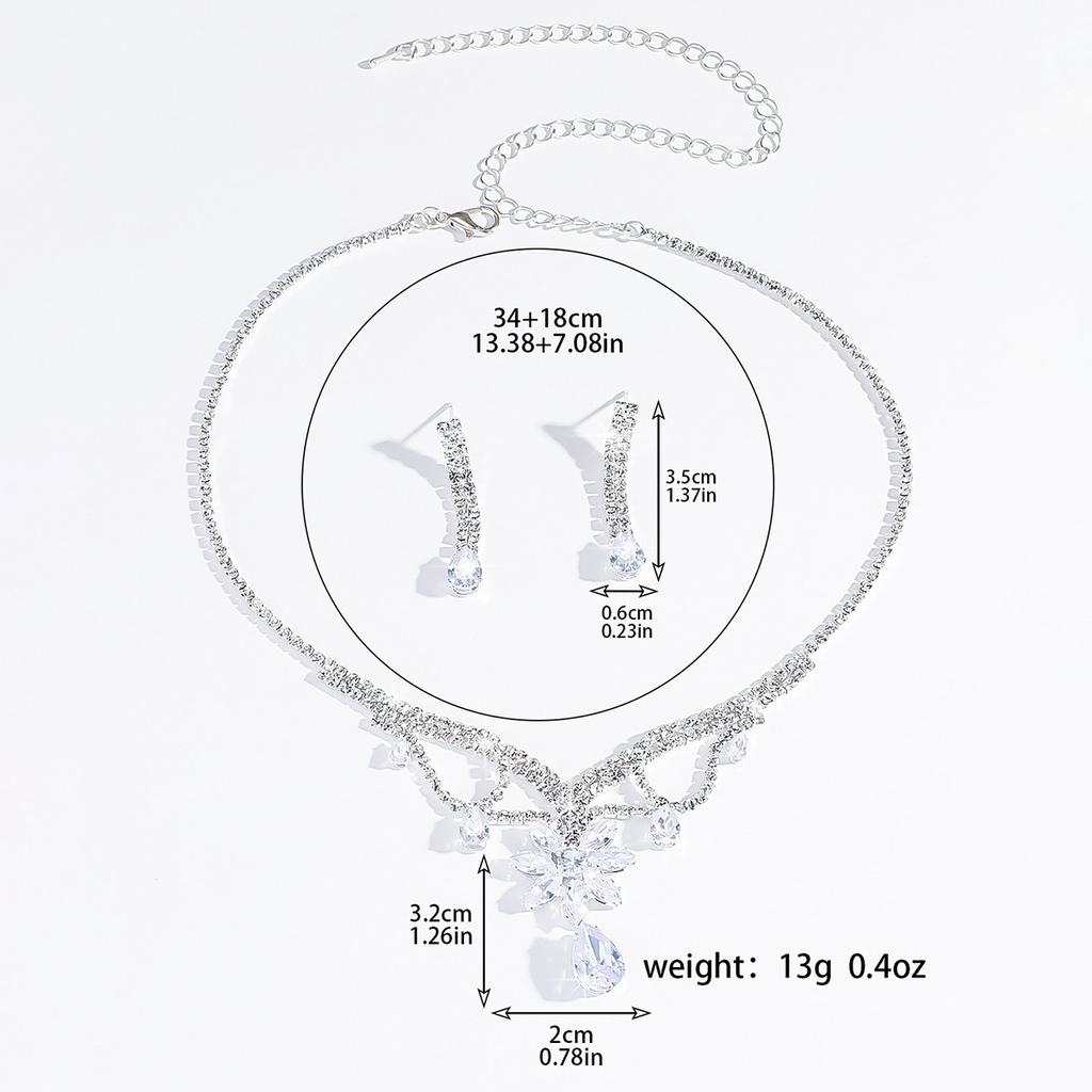3PC Women's Fashion Water Diamond Flower Drop Necklace Earring Set, Suitable for Wedding and Festival Gifts -8458