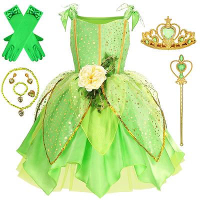TUAHOUS Princess Dress for Cosplay Costume with Heart and Perfect Birthday Gift for Kids, Gloves, Tiara, Headband, Necklace, Bag, Ring, Earrings.