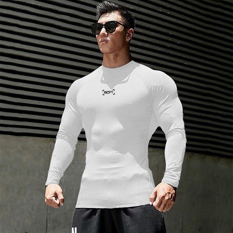 Muscleguys Spring and Autumn New Men's High-neck Simple Long Sleeve T-shirt Fitness Fitting Running Sweater